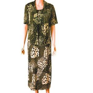 Animal Print Maxi Dress & Jacket 12P Sheer Button Up Jacket, Side Slits